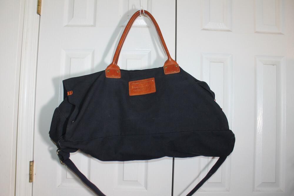 Lands' End Vintage Black Canvas and Leather Travel Duffel Bag